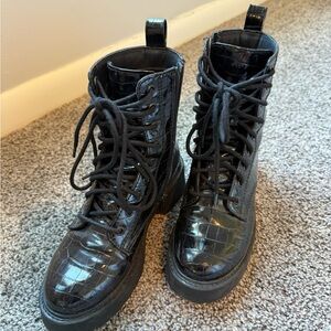 Black Croc Combat Boots